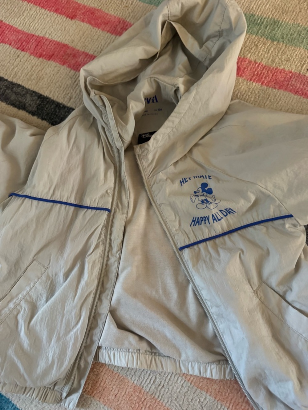 Zara Cream Hooded Jacket with Blue Trim